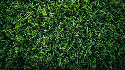 Fototapeta premium Top-down view of lush green soccer field, perfectly maintained sports turf