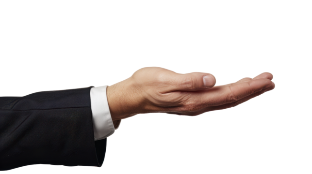 Businessman holding empty hand with transparent background