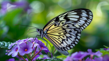 Close-up of a butterfly resting on a leaf, ultra-realistic details, delicate wing texture