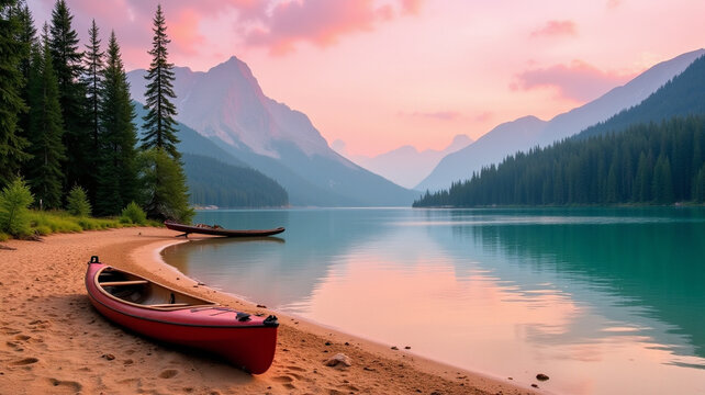 A silent kayak rests on golden sand