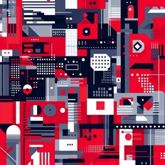 Abstract Geometric Composition in Red, Black, and Gray
