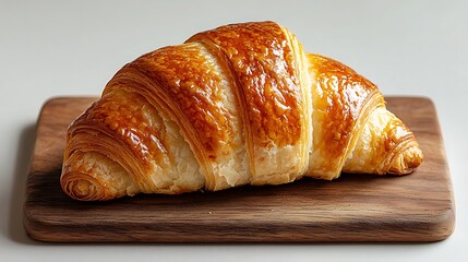 Golden Flaky Croissant on Wooden Board