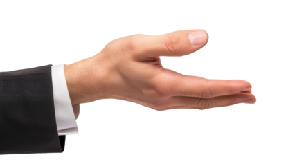 Businessman showing open hand on transparent background