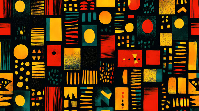 Abstract seamless pattern with elements of Kwanzaa, Black History Month, and Juneteenth, suitable for cultural and traditional celebrations