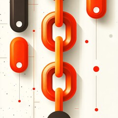 Abstract Illustration of Interlinked Orange Chain and Geometric Shapes