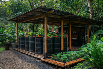 Naklejka premium Engaging in zero-waste initiatives at an eco-friendly Costa Rican farm