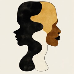 Abstract Intertwined Female Profiles in Black, Beige, and Brown