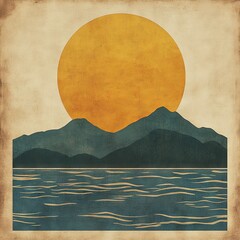 Abstract Landscape: Sun, Mountains, and Water