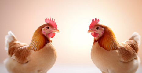 Fototapeta premium close-up portrait of funny chickens isolated on a white background,
