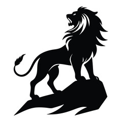Lion climbing a hill silhouette vector art illustration, Bold Lion Silhouette on Rock with Flowing Mane