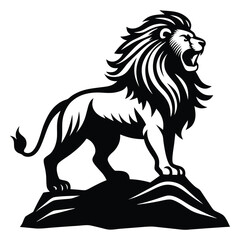 Lion climbing a hill silhouette vector art illustration, Bold Lion Silhouette on Rock with Flowing Mane
