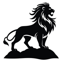 A dynamic black silhouette of a lion scaling a hill, capturing the essence of resilience and leadership. Ideal for branding, wall art, and nature-inspired artwork