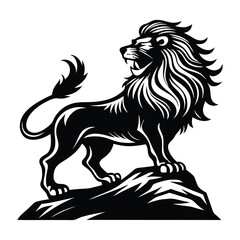 A dynamic black silhouette of a lion scaling a hill, capturing the essence of resilience and leadership. Ideal for branding, wall art, and nature-inspired artwork