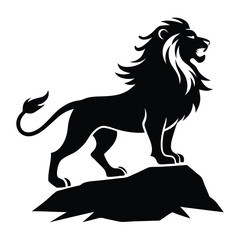 A dynamic black silhouette of a lion scaling a hill, capturing the essence of resilience and leadership. Ideal for branding, wall art, and nature-inspired artwork