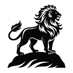 A dynamic black silhouette of a lion scaling a hill, capturing the essence of resilience and leadership. Ideal for branding, wall art, and nature-inspired artwork