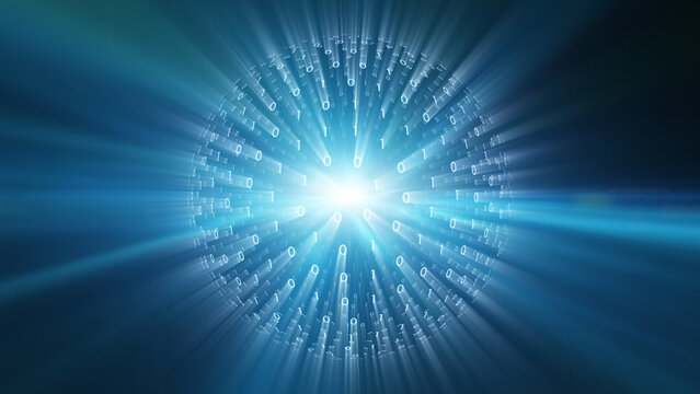 Shine glowing 3d binary code data sphere illustration.j