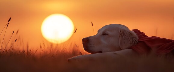 Golden Retriever Sunset Serenity Pet Animal Peaceful Calm