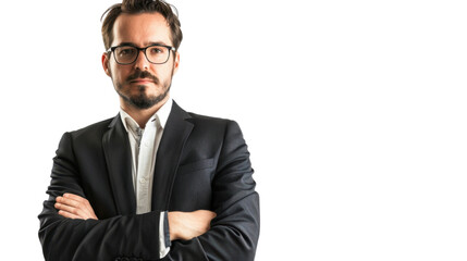Confident businessman crossing arms on transparent background