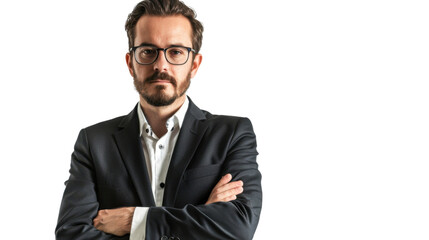 Confident businessman crossing arms on transparent background