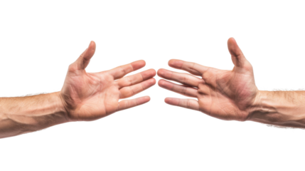 Two hands reaching out towards each other on transparent background