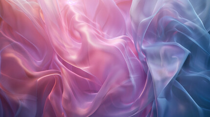 Obraz premium Delicate silk waves with soft flowing folds in pink and blue pastel tones, elegant fabric background