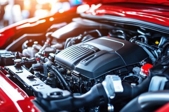 Engine compartment featuring a freshly cleaned and polished car engine with vibrant colors Generative AI