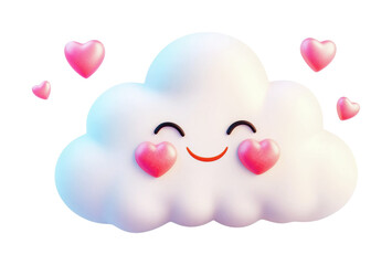 Smiling cartoon cloud with heart eyes and pink hearts floating around, cut out