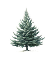 Fototapeta premium Watercolor illustration of a green pine tree on a white background – a natural symbol of eternity and tranquility