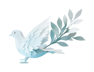 Fototapeta premium Paper dove with olive branch in elegant white cutout art style, cut out