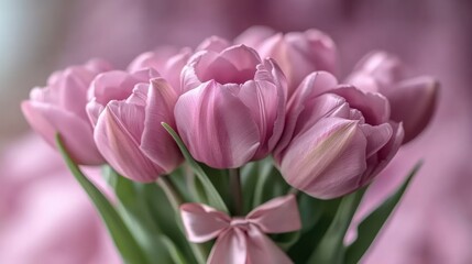 Obraz premium Delicate Pink Tulips Bouquet in Soft Focus