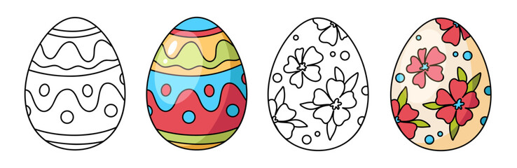 Easter eggs vector set. Coloring pages spring design