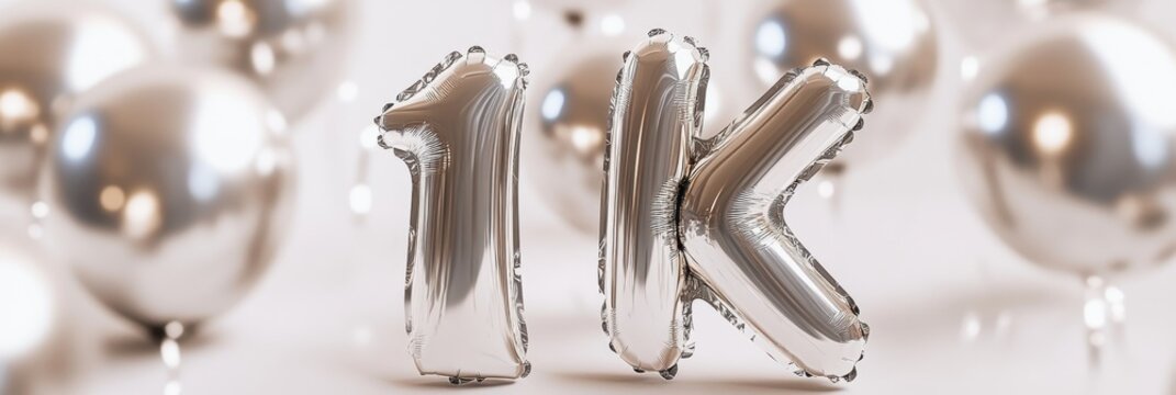 Silver balloon 1k celebration with shiny metallic spheres