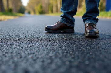 a person evaluates the quality of the laid asphalt pavement to make a decision on the commissioning of a new road