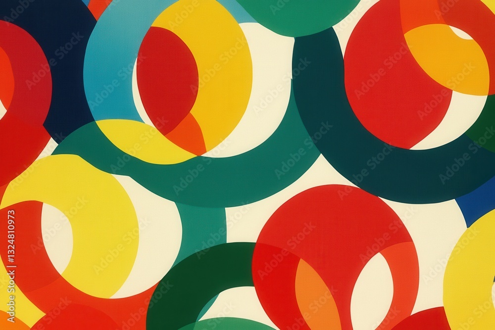 Poster Geometric pattern of interlocking circles in bold primary colors creating a modern and vibrant design