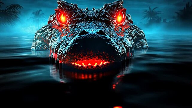 Night Terror: Glowing Eyes of a Giant Crocodile
