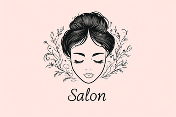 advertising banner of woman face with closed eyes and hair with leaves for beauty salon
