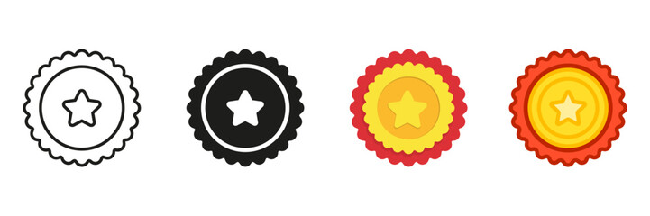 Badge With Star Line And Solid Icon Set. Award Badge Symbol Collection. Isolated Vector Illustration