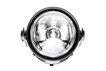 A close-up view of a circular spotlight showcasing its intricate design and luminous capabilities isolated on transparent background