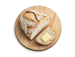 Rustic Sourdough Bread with Butter on Wooden Board