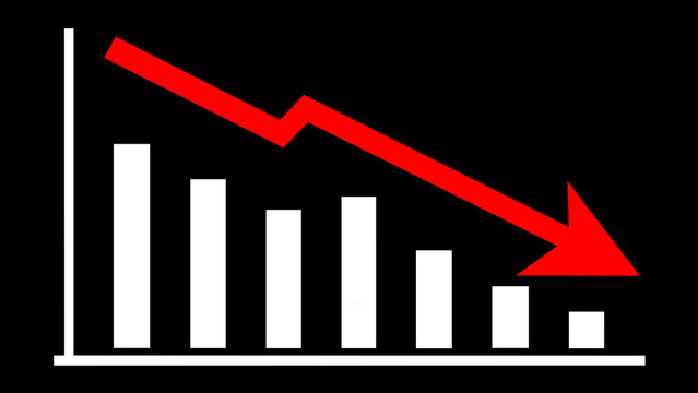 An illustration of declining indicators using a chart and a red arrow