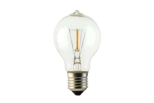 A glowing light bulb illuminating creativity in a minimalist setting against a bright background isolated on transparent background