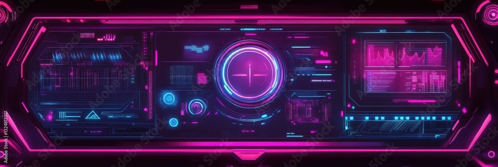 Poster futuristic cyberpunk design featuring glitch effects and neon typography for tech-focused graphic re