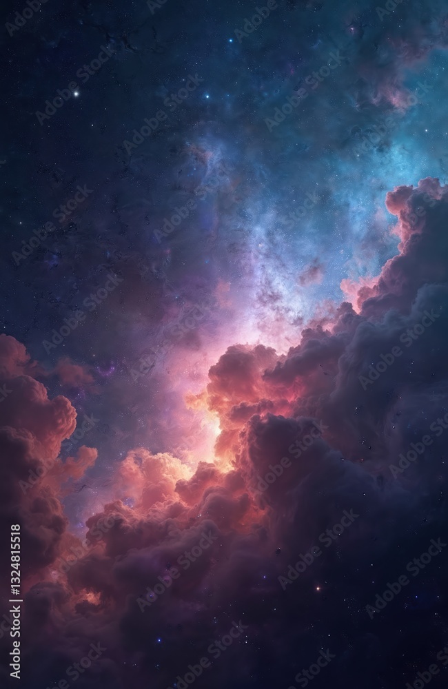 Aufkleber cosmic nebula with pink, blue clouds in deep space. galaxy stellar explosion, stardust formations fo
