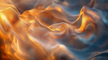 Obraz premium Smooth fabric waves in soft hues of orange and blue creating a dynamic visual texture