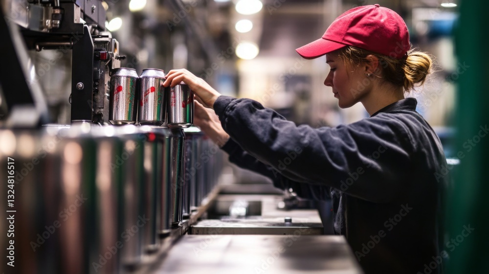 Aufkleber Workers are engaged in an automated food canning process, utilizing artificial intelligence to enhance efficiency.