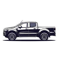 Pickup Truck Side View Illustration.
