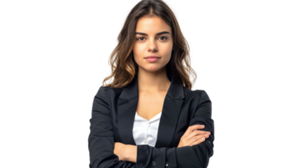 Confident businesswoman crossing arms on transparent background