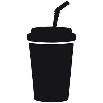 recommend clip art: Simple soda cup with straw in black and white silhouette style.