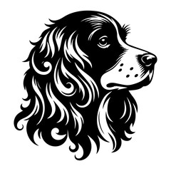 Cavalier King Charles spaniel's head is a black and white logo. EPS vector graphics.
