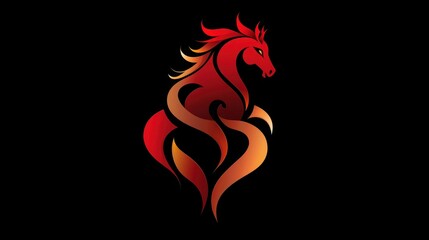 Naklejka premium A striking horse silhouette displays flowing lines in vibrant red and orange hues against a dark background, creating a bold and energetic visual effect